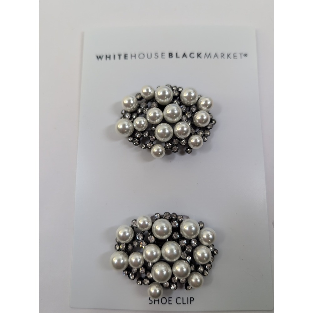 White House Black Faux Pearl Rhinestone Shoe Clips New